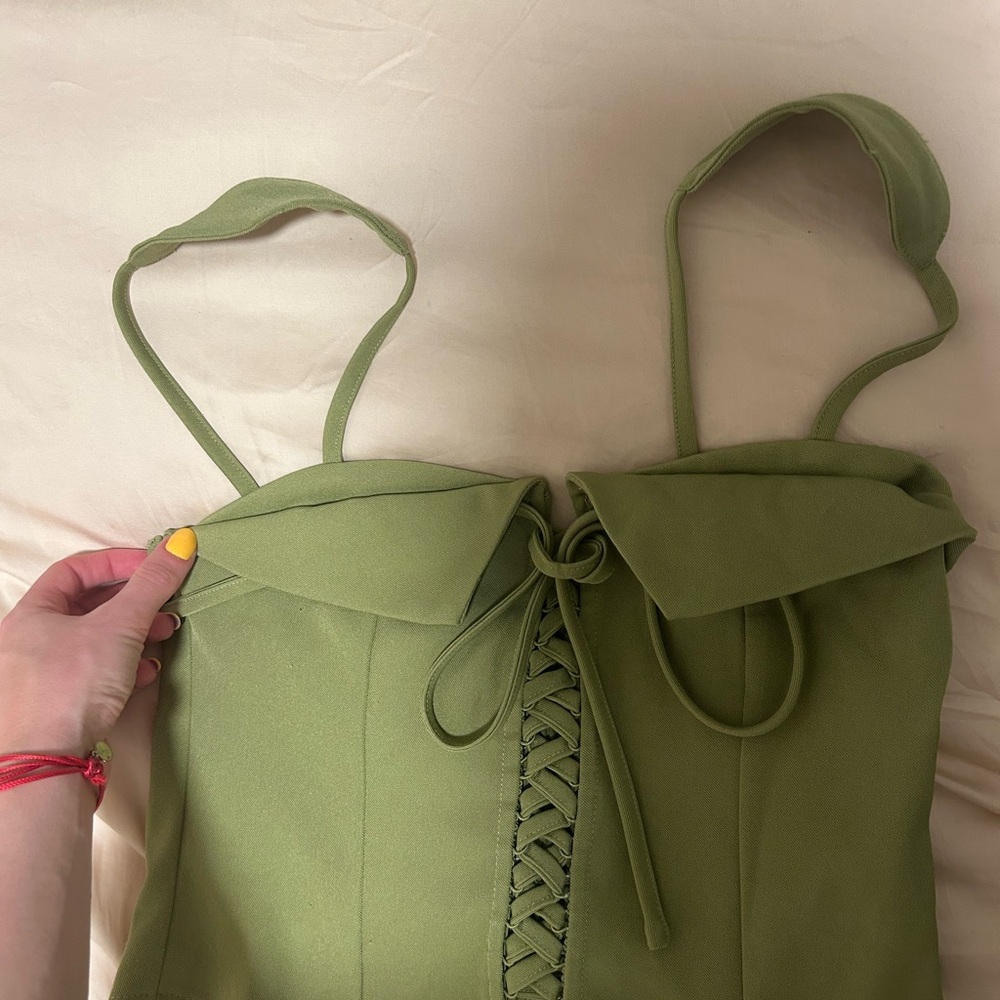 Verge Girl Olive Green Lace-Up Top